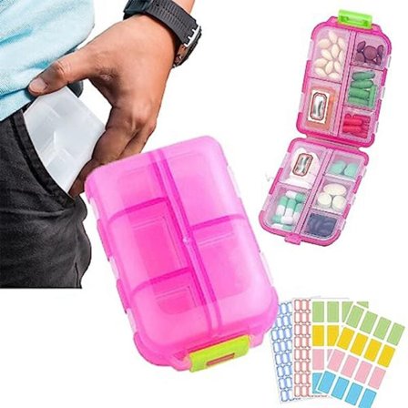 Pilleveske med etiketter, Medwallet pilleetui, Medveske pilleetui, Bærbar daglig pilleetui, Medisinveske C