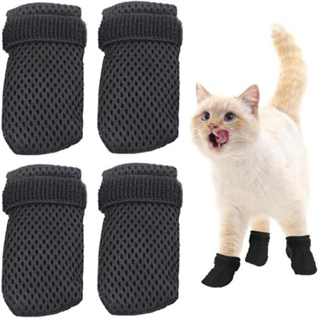 4-osainen naarmuuntumista estävä kissan kenkäsetti - Kissan naarmuuntumista estävät käsineet - Musta, koko M (10x4cm) - Säädettävä