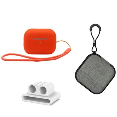 AirPods Pro 2 silikonfodral med förvaringslåda och hållare - Orange
