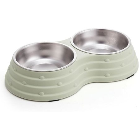 Dobbelt Hundeskål Dobbelt Hundevand- og Madskåle Rustfri Stålskåle med Skridsikre Måtter til Hvalpe Små Hunde Katte og Kæledyr osv. (Grøn, Medium)