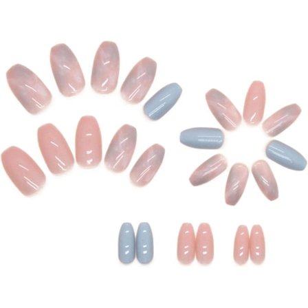 24 kpl Lyhyet Arkku Muotoiset Tekokynnet Sininen Pinkki Marmori Liimattavat Kynnet Paina Kynnet Irrotettavat Liimattavat Kynnet Tekokynnet Akryyli 