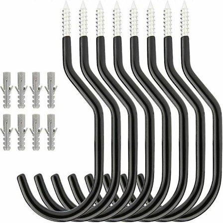 8 stk. cykelkroge Heavy Duty cykelopbevaringskroge monteret krog sæt med 8 plastikbolte loft vægmonteret til opbevaringsrum