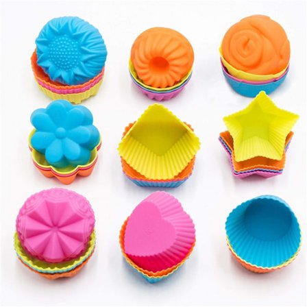 Silikone Cupcake Bagekopper, 36 Pakke Non Stick Kageforme, 9 Former Genanvendelige Silikone Muffinform til Bagning, Silikone Muffinforme