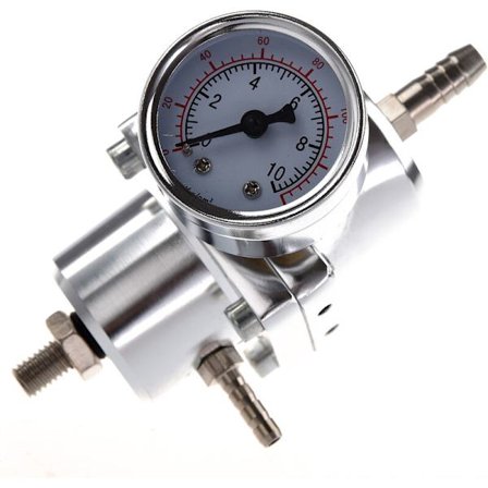 Universal justerbar brændstoftryksregulator med måler sølv