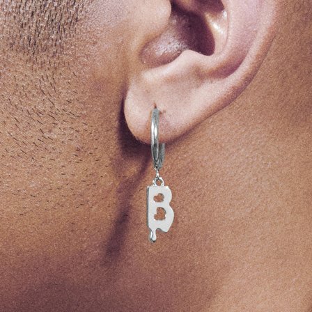 Fahrenheit | Pendiente de aro con colgante de B de acero fundido para hombres - Pendientes de aro con colgante
