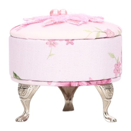 Dockskåp Mini Pall Mjukt Tyg Öppningsbar Spets Blomma Smyckeskrin Rosa
