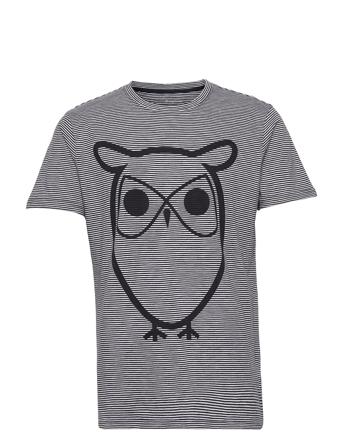 Alder Narrow Striped Tee With Owl T-shirt Multi/mønstret Knowledge Cotton Apparel