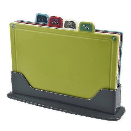 Farget skjærebrettsett & stativ | Sklisikkert sett med 4 fargekodede matikon-skjærebrett | Ekstra tykke skjærebrett for matlaging på kjøkkenet E[co]