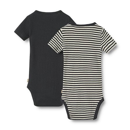 WHEAT Rib Body Short Sleeve Timo 2-pak Navy Rib Stripe Str 74/9m, Tøj & Bolig, Børnetøj, Sparkedragter & Bodyer
