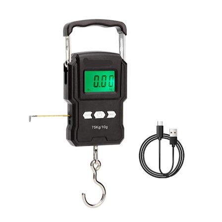 Oppladbar bagasjevekt 75 kg med bakgrunnsbelyst LCD-skjerm, målebånd for reise, hjem, friluftsliv
