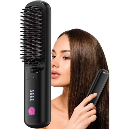Trådløs rettetang og stylingkam - Oppladbar, rask oppvarming, glattejern med rosegullfinish for hjemmebruk, reise og daglig styling