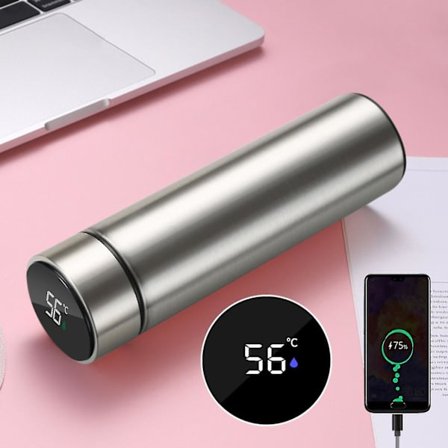 Rustfrit Stål USB Mobil Strøm Termos, Smart Kande, LCD Temperaturvisning [DB]