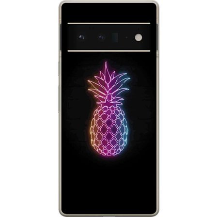 Yhteensopiva Puhelinkuori Google Google Pixel 6 Pro Neonkuvitus ananaksesta värikkäässä valossa mustaa taustaa vasten