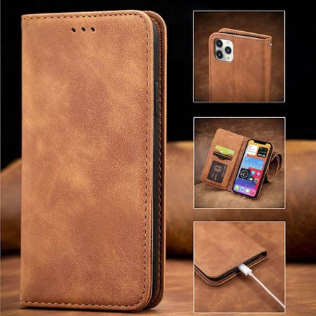 Brun Flip Wallet etui med kortholder og magnet til iPhone 16