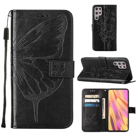Yhteensopiva Samsung Galaxy S23 Ultra 5g -kääntökuori Premium-nahkaembossing magneettinen Black