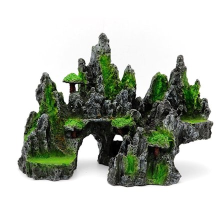 Stora Akvariedekorationer, Bergutsikt Akvarium Ornament Trähus Grottbro Akvariedekoration