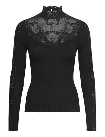 Rosemunde Rwbeatha Silk Ls Lace T-Neck T-Shir - Black - XL