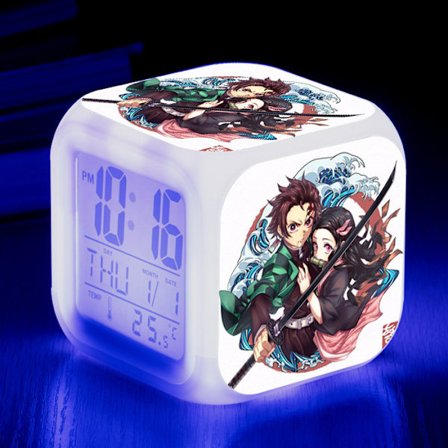 Anime Ghost Slayer Fargerik Vekkerklokke LED Kvadratklokke Digital Vekkerklokke med Tid, Temperatur, Alarm, Dato
