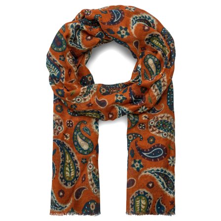 Virtuo | Eșarfă din lână cu model paisley de culoare portocalie pentru bărbați - Fulare de iarnă