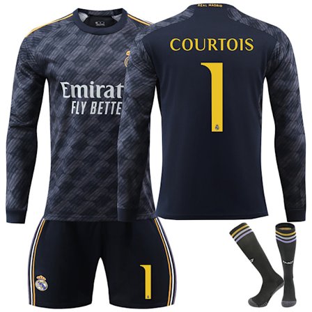 Madrid COURTOIS #5 2023/2024 RM Pitkähihainen Syksy, Talvi Vieraspeliasu Lasten Jalkapallopaita/Shortsit/Sukat Set Nuorten Lasten Koot
