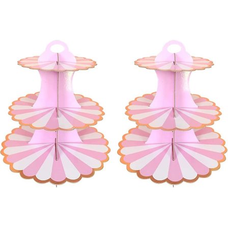 2 Pak Papir Kage Stativ, 3-lags Papir Cupcake Stativ Dessert Kage Tårn Runde Kage Stativer