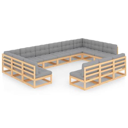 Vidaxl Loungegrupp Med Dynor 13 Delar Massiv Furu Grå