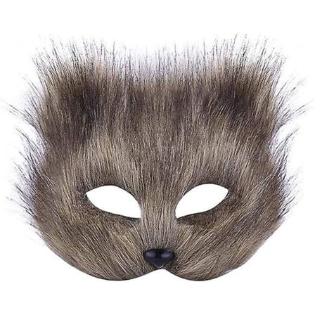 Plys Katte Rævemaske, Therian Maske, Realistiske Kattemasker, Halv Ansigt Dyremaske, Furry Party Katte Maske Maskerade Maske, Cosplay Kostume Grå