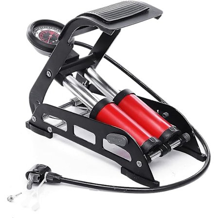 Dobbel-Sylinder Fotpumpe 100 PSI med Mikro-Måler 3 Tips Luft