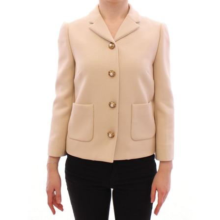 Dolce & Gabbana Wool Pearl Button Jacket Blazer , Beige , Dames , Maat: M