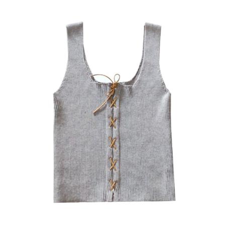 Kvinnor Ärmlös Stickad Rib Crop Top Enfärgad Fyrkantig Krage