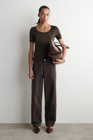 COS Women's T-Shirt Slim In Seta in Marrone