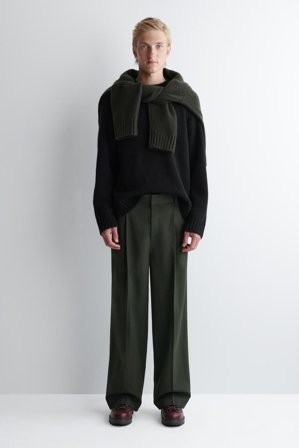 COS Men's Pleated Wide-Leg Trousers in Green
