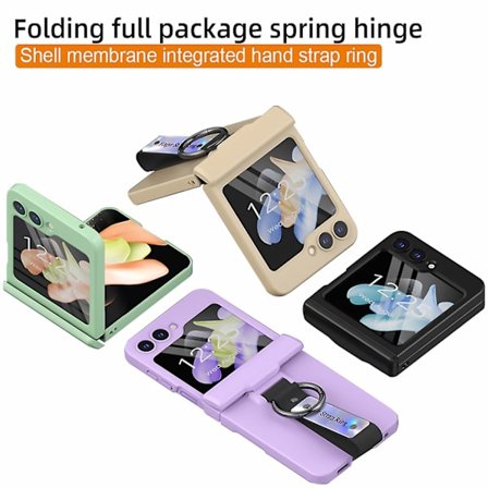 Z Flip 5 rengaskotelo, ohut saranan suoja iskunkestävä kotelo Samsung Galaxy Z Flip 5:lle, jossa käsihihna ja rengas