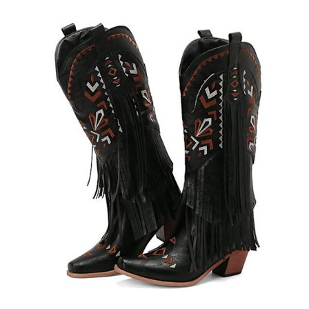 Damskor Cowgirl Boots Knähöga Fransboots Tassel Western Boots