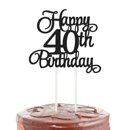 Födelsedagstårta Dekoration Set, Grattis på 40-årsdagen Glitter Tårtdekorationer med Eleganta Konsttypsnitt Mjuka Linjedesigner, Numrerade Tårtljus 