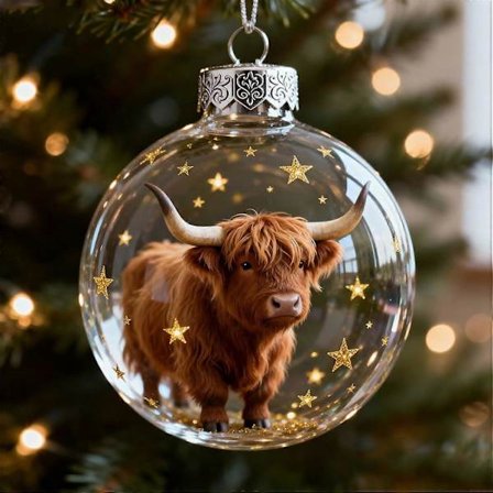 2026 Wildlife Wonders Collection Krystallglass Ornament, Levende 3D Dyre Juledekorasjon, Klar Plast Julekuler, Highland Cow Ornament, Holida