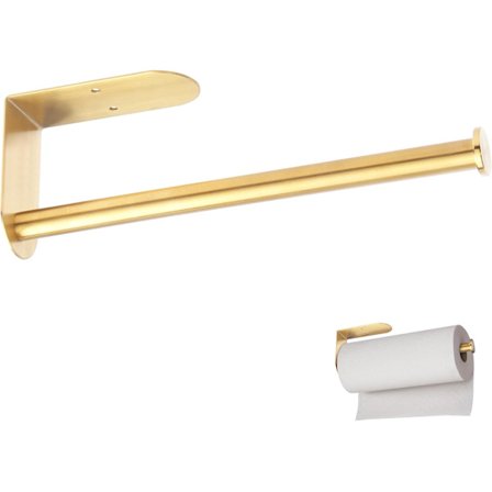 Gull kjøkkenpapirholder under skap (gull), selvklebende eller boret veggmontert holder, for kjøkken og bad