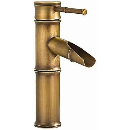 Retro mässingskran för handfat, retro enhandsblandare för handfat, retro vattenfallsmönster i bambu, antik mässing