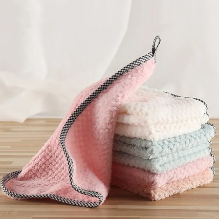 Set med 10 disktrasor, 25 x 25 cm, korallfleece + bomull, disktrasor kökshanddukar, mikrofiberduk