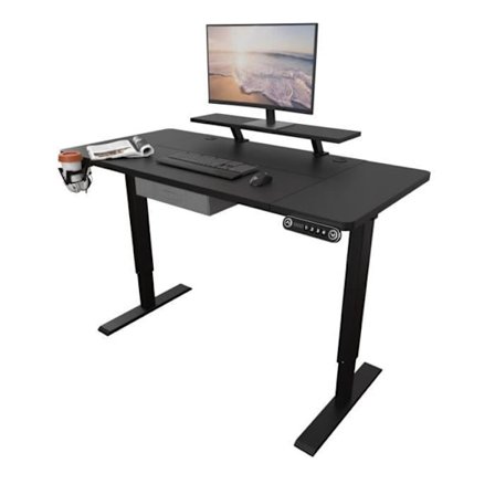 Radlove 140 cm elektrisk siddende ståbord med hylde, højdejusterbart skrivebord, ståbord, sort
