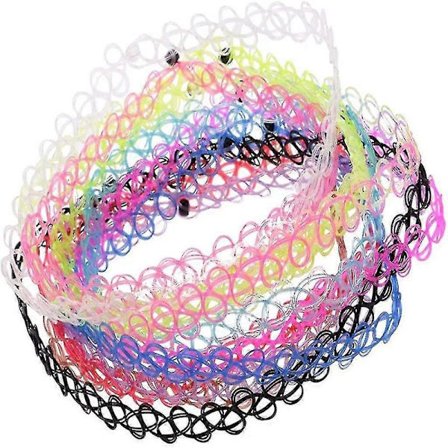 12 stk./pakke Tattoo Choker Stretch Halskjede Svart Retro Henna Elastisk Boho 90-talls Gotisk