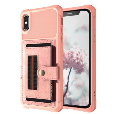 iPhone XS Max - Professionellt Stilsäkert Skal med Kortfack Roséguld