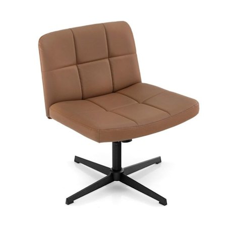COSTWAY Kontorsstol Vadderad PU-läder Vridbar armlös stol Höjdjusterbar 45-58 cm Utan hjul, Brun