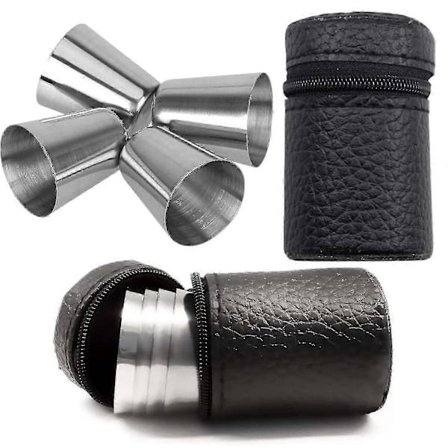4 stk. rustfrie snaps shotglass sett - uknuselige, bærbare mini drikkeglass for camping, reiser og utendørs bruk med læretui