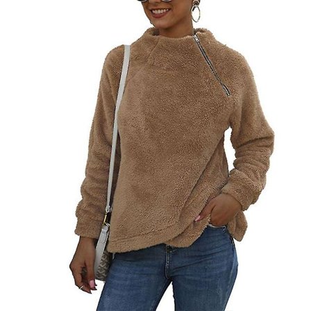 Dame Tykk Fløyelsjakke Glidelåsjakke Rund Hals Langermet Casual Topper Ny