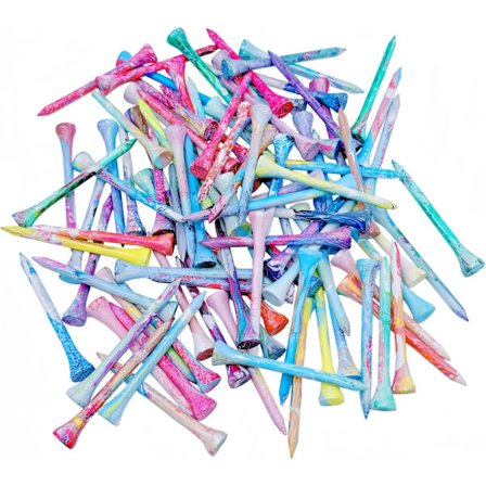 Golf-tiit eri väreissä, 100 kpl ammattimaisia golf-tiitä bambusta/puusta, koot 3-1/4", 2-3/4" ja 1-1/2". Vähentää kitkaa ja vastusta.