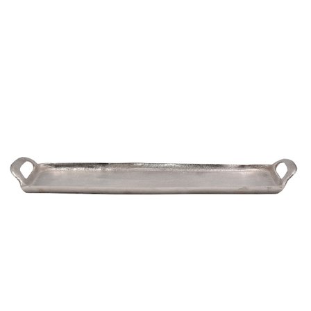 Dekorativ bakke i sølvfarvet aluminium, 53x15 cm