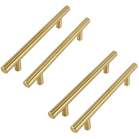 Sæt med 4 møbelgreb i børstet messing, 96 mm c/c, sæt med 4 køkkenskabe i guld, skabshåndtag i rustfrit stål med skruer (h