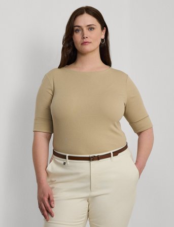 Lauren Women Stretch Cotton Boatneck Top - Brown - 46-48