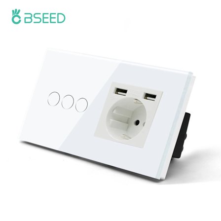 Enkelt Stikkontakt EU Væg Stik Dobbelt Stik USB Type-C Telefon Opladning Glas Panel Væg Touch Switch Børnebeskyttelse